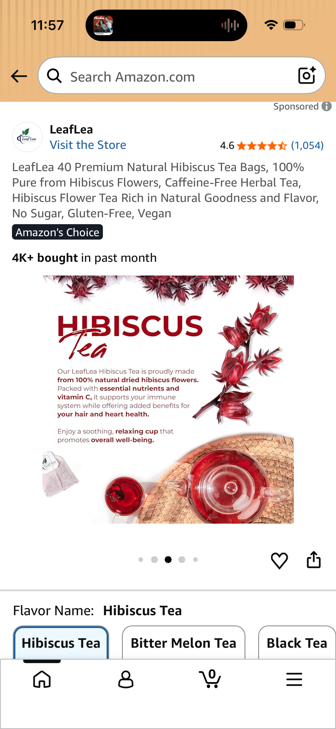 LeafLea 40 Premium Natural Hibiscus Tea Bags, 100% Pure from Hibiscus Flowers, Caffeine-Free Herbal Tea, Hibiscus Flower Tea Rich in Natural Goodness and Flavor, No Sugar, Gluten-Free, Vegan