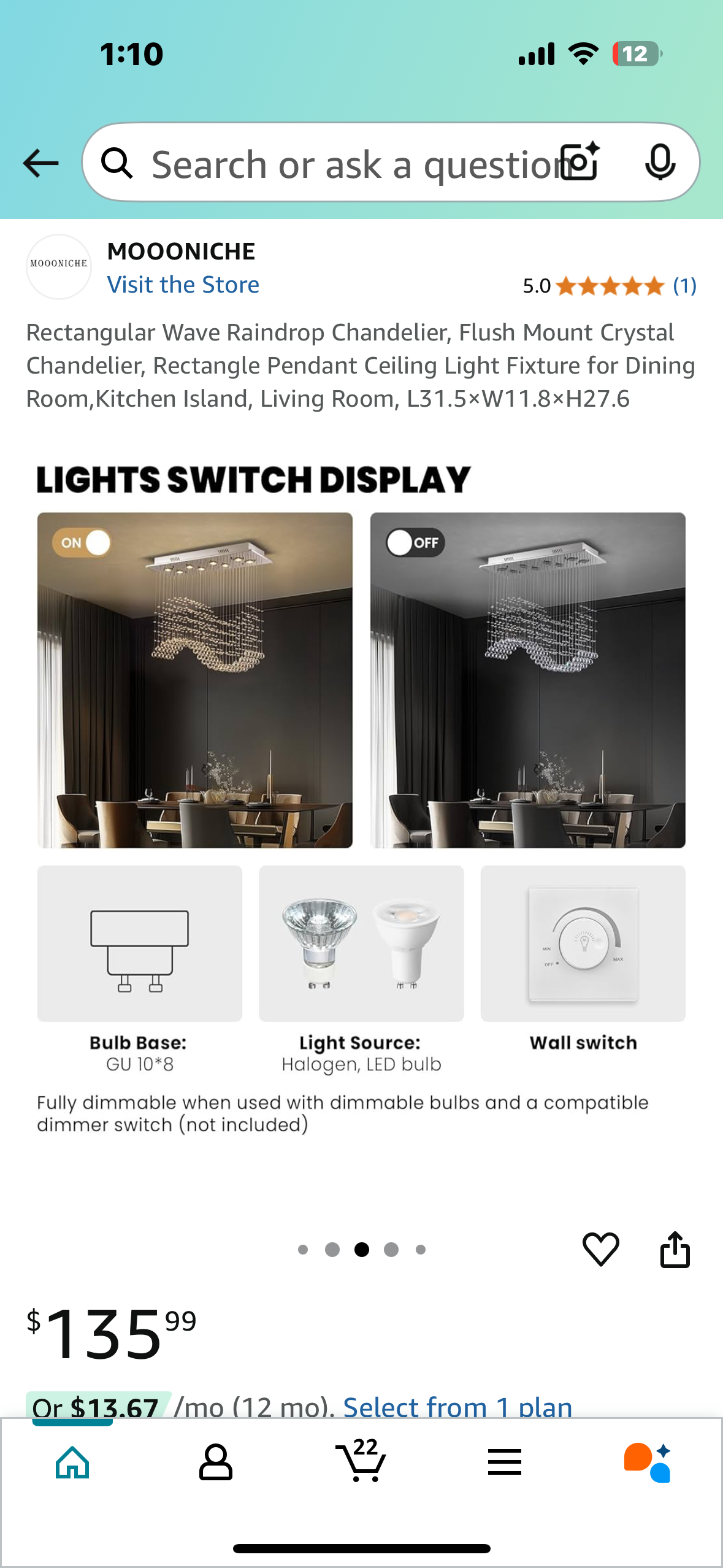 Rectangular Wave Raindrop Chandelier, L31.5×W11.8×H27.6 (L885)
