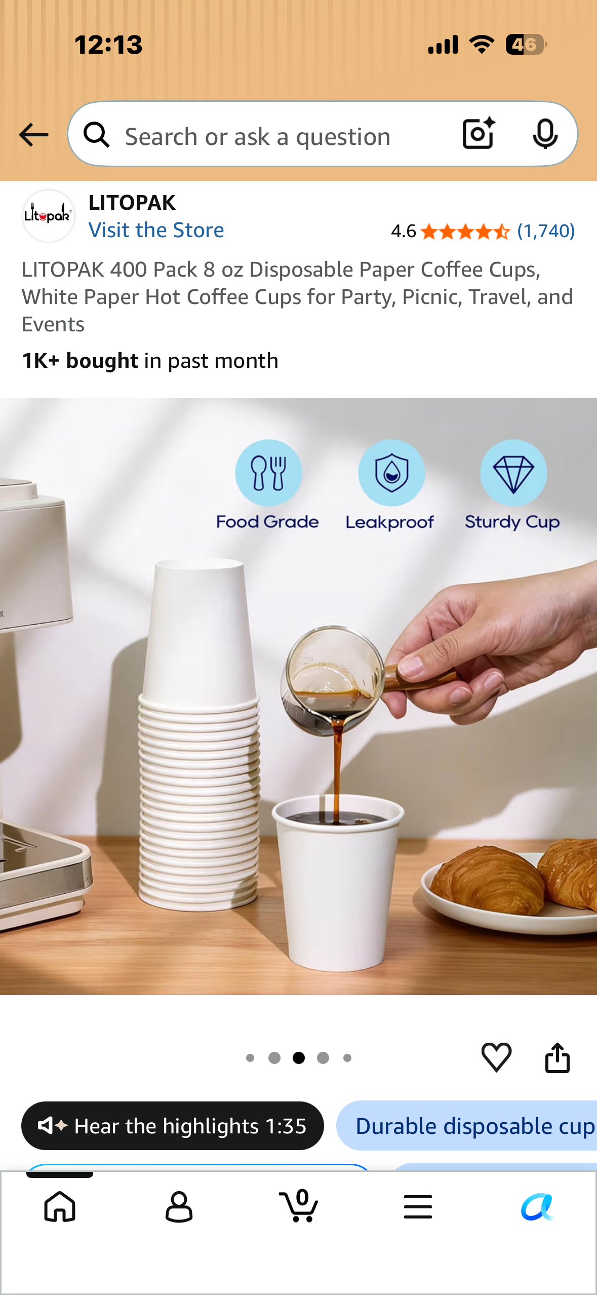 LITOPAK 400 Pack 8 oz Disposable Paper Coffee Cups, White Paper Hot Coffee Cups for Party, Picnic, Travel, and Events