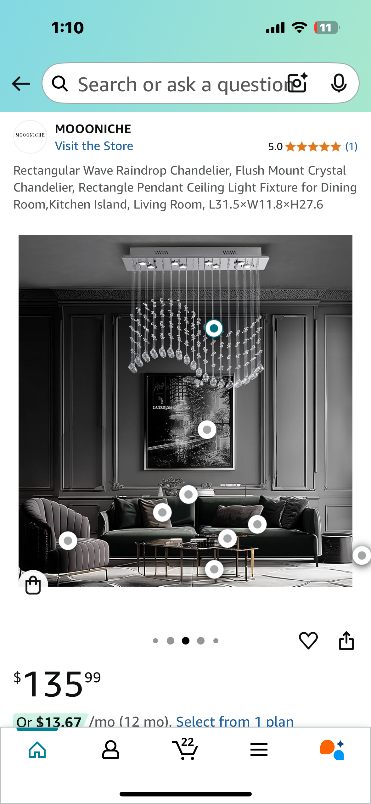 Rectangular Wave Raindrop Chandelier, L31.5×W11.8×H27.6 (L885)