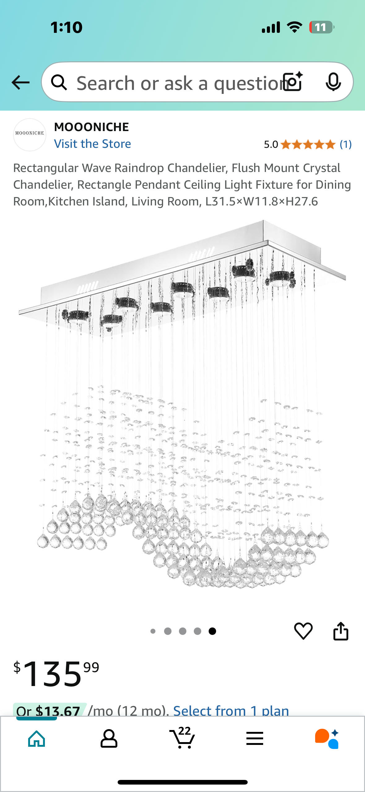 Rectangular Wave Raindrop Chandelier, L31.5×W11.8×H27.6 (L885)
