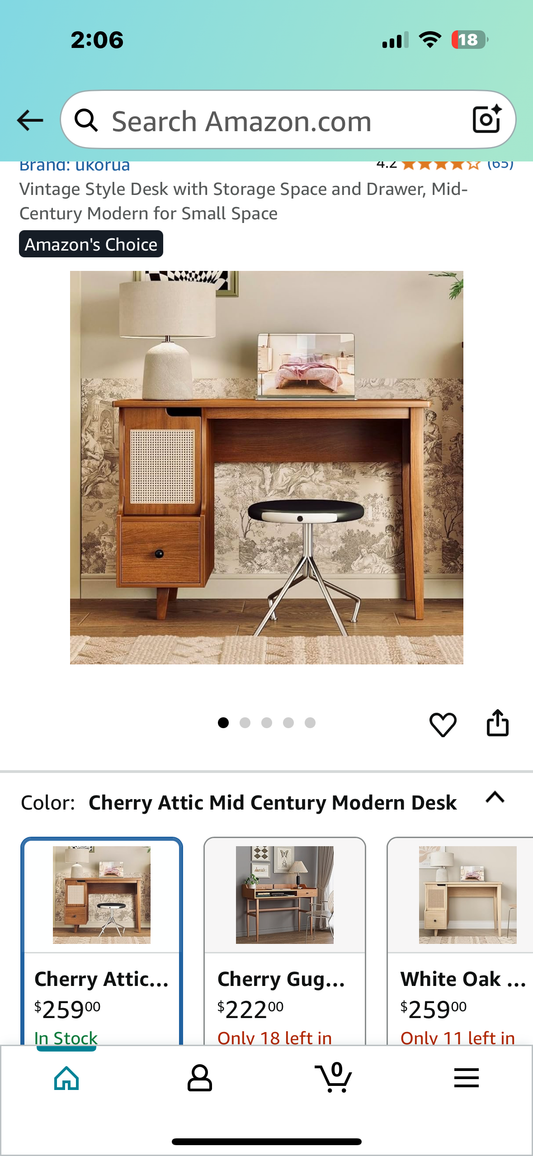 Vintage Style Desk with Storage Space and Drawer, Mid-Century Modern for Small Space (L994)