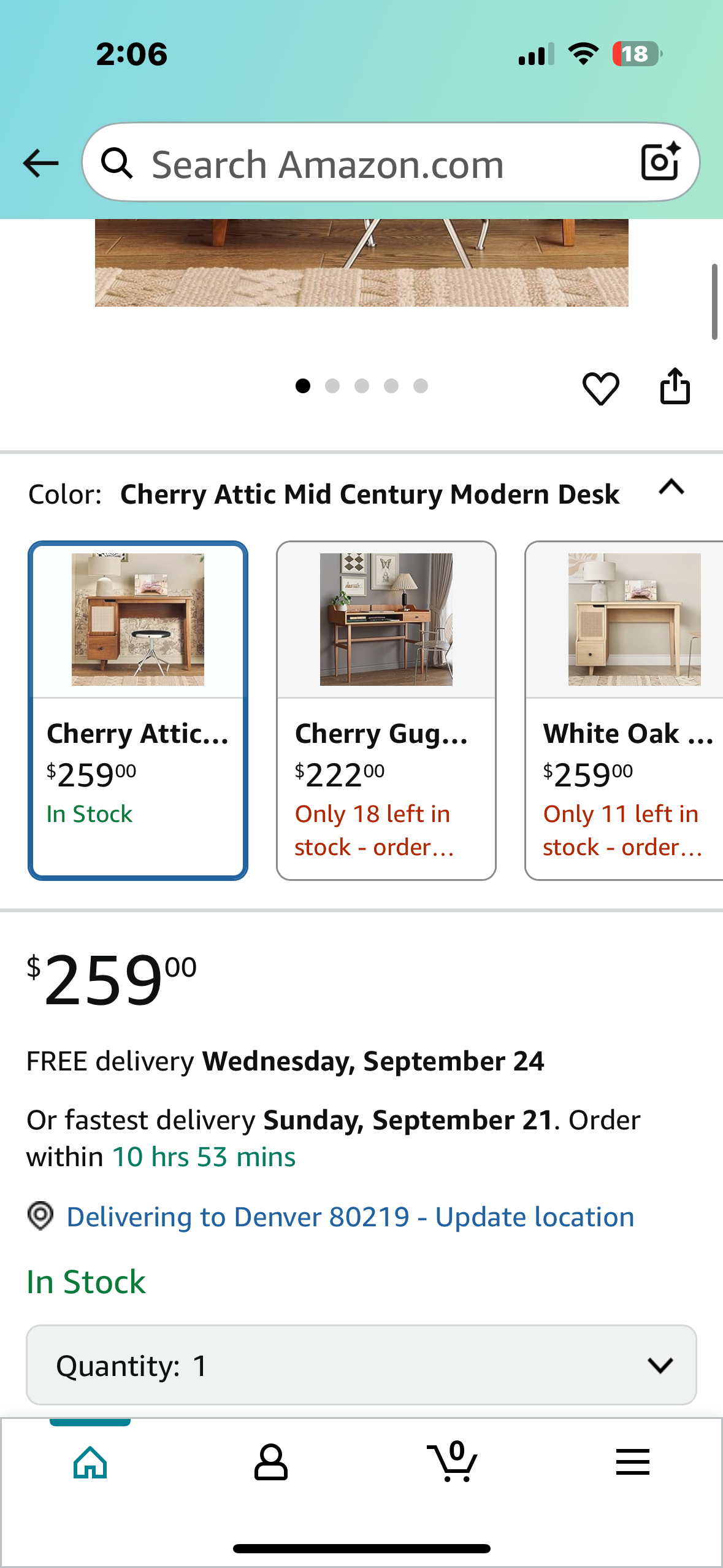 Vintage Style Desk with Storage Space and Drawer, Mid-Century Modern for Small Space (L994)
