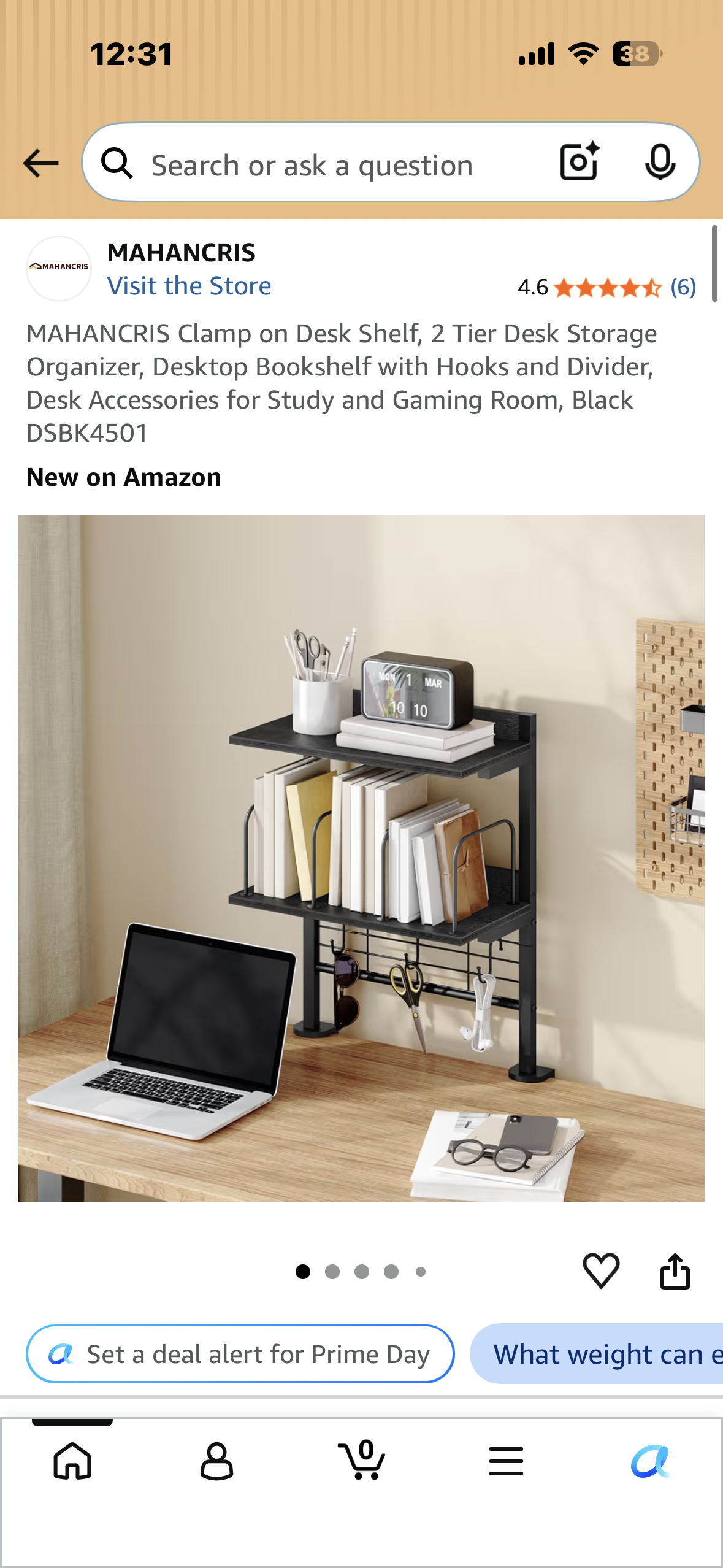 MAHANCRIS Clamp on Desk Shelf, 2 Tier Desk Storage Organizer, Desktop Bookshelf with Hooks and Divider, Desk Accessories for Study and Gaming Room, Black
