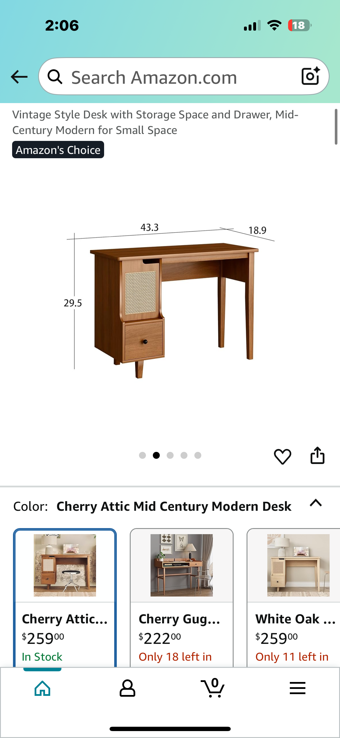 Vintage Style Desk with Storage Space and Drawer, Mid-Century Modern for Small Space (L994)