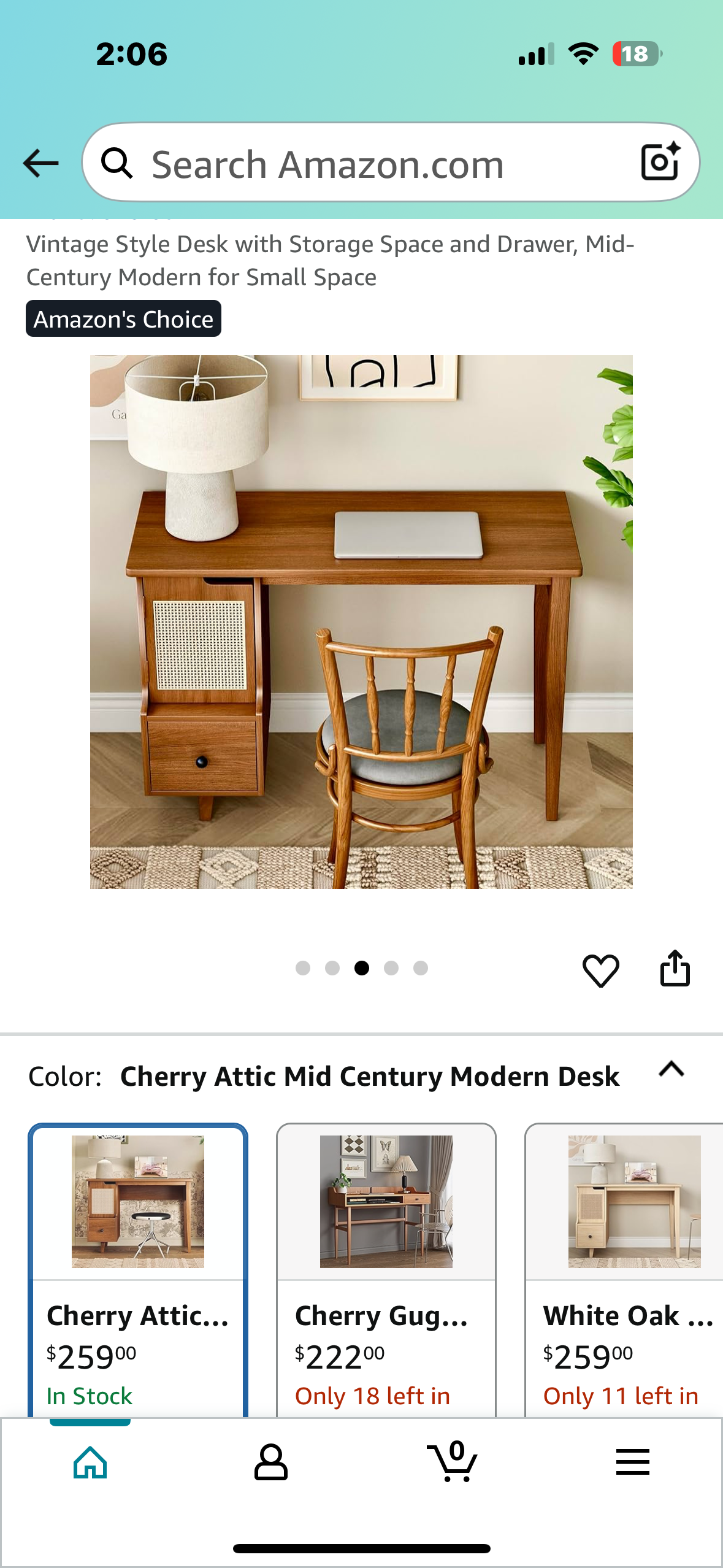 Vintage Style Desk with Storage Space and Drawer, Mid-Century Modern for Small Space (L994)