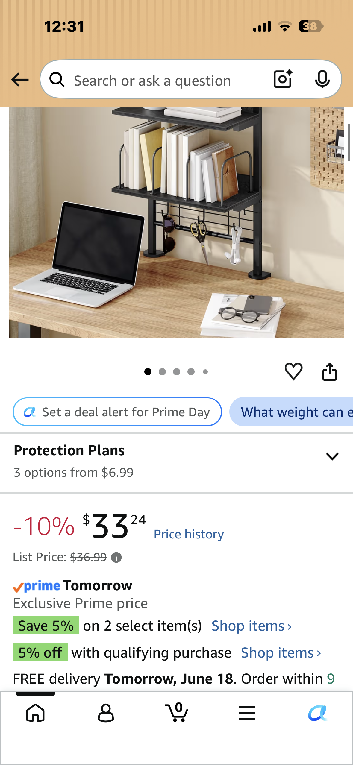 MAHANCRIS Clamp on Desk Shelf, 2 Tier Desk Storage Organizer, Desktop Bookshelf with Hooks and Divider, Desk Accessories for Study and Gaming Room, Black