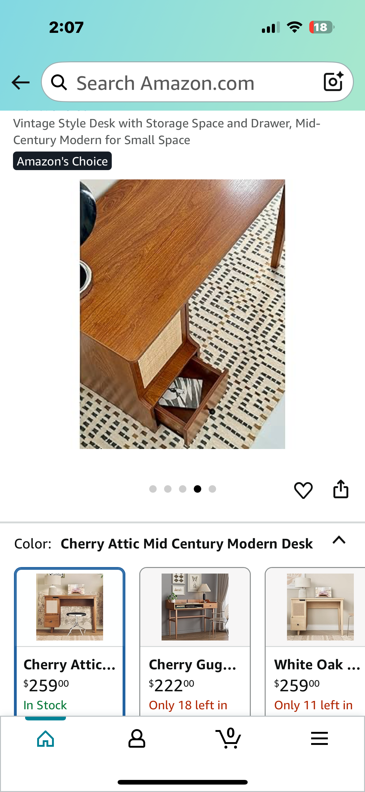 Vintage Style Desk with Storage Space and Drawer, Mid-Century Modern for Small Space (L994)