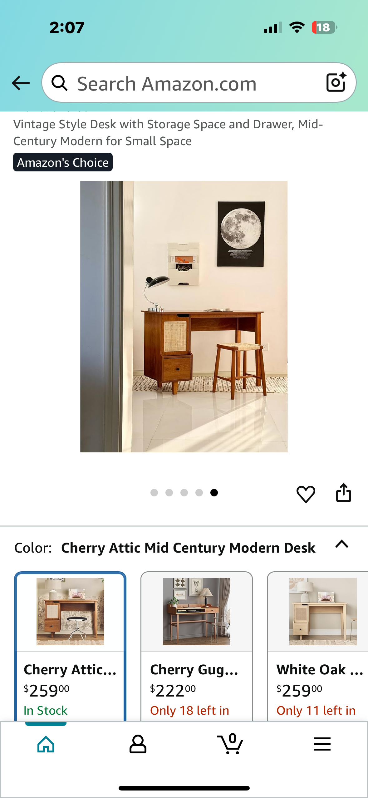Vintage Style Desk with Storage Space and Drawer, Mid-Century Modern for Small Space (L994)