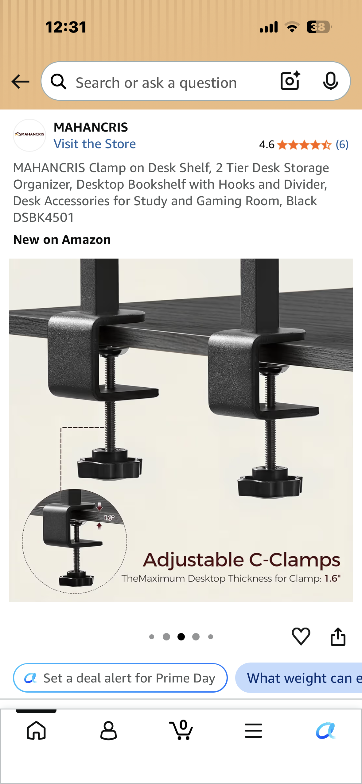 MAHANCRIS Clamp on Desk Shelf, 2 Tier Desk Storage Organizer, Desktop Bookshelf with Hooks and Divider, Desk Accessories for Study and Gaming Room, Black