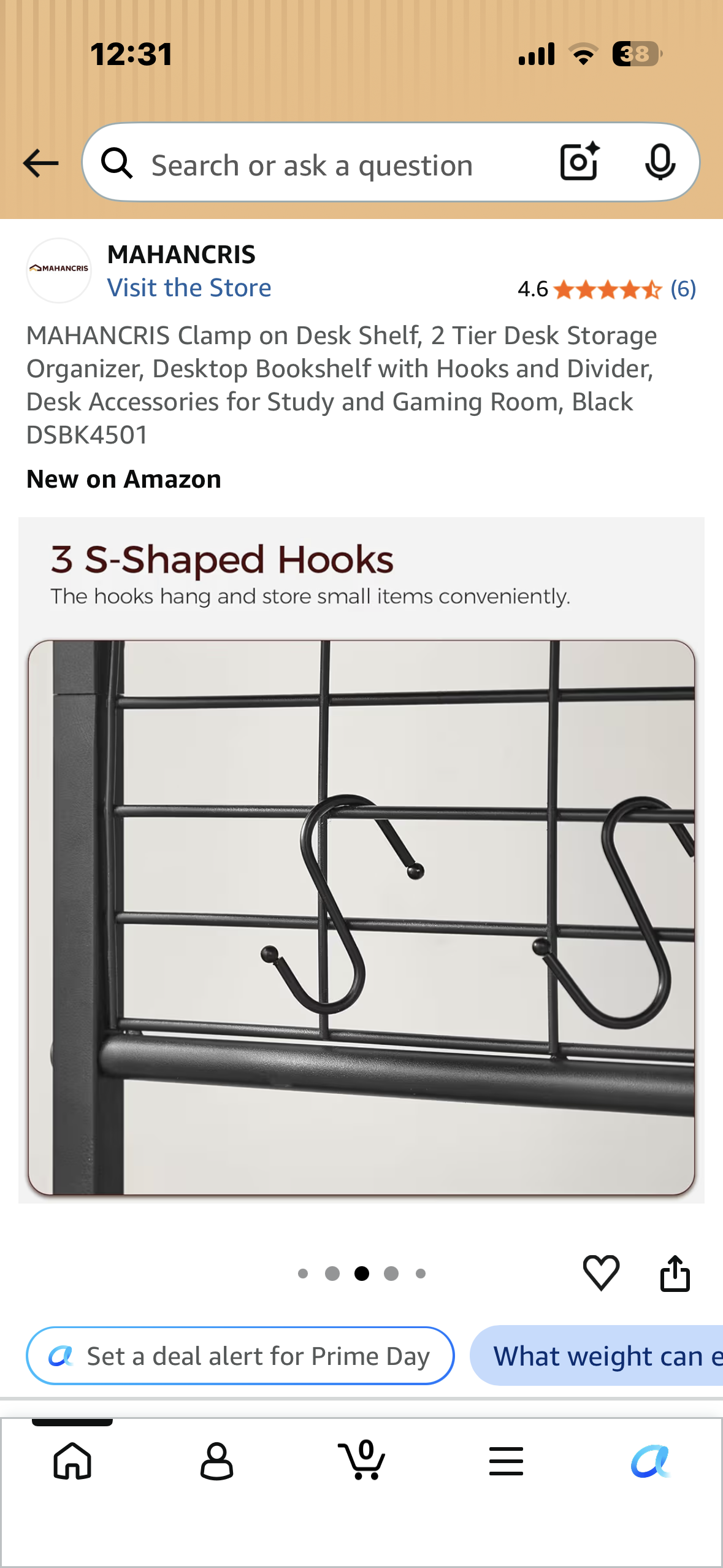 MAHANCRIS Clamp on Desk Shelf, 2 Tier Desk Storage Organizer, Desktop Bookshelf with Hooks and Divider, Desk Accessories for Study and Gaming Room, Black