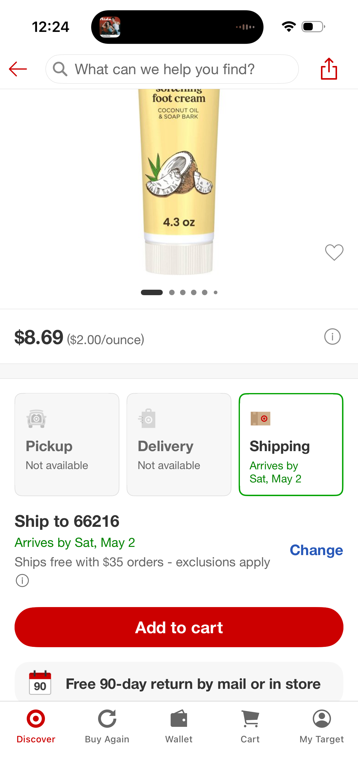 Burt's Bees Foot Cream Lotion - Coconut - 4.34oz: Paraben-Free, Sulfate-Free, Deep Hydration, Normal/Dry Skin