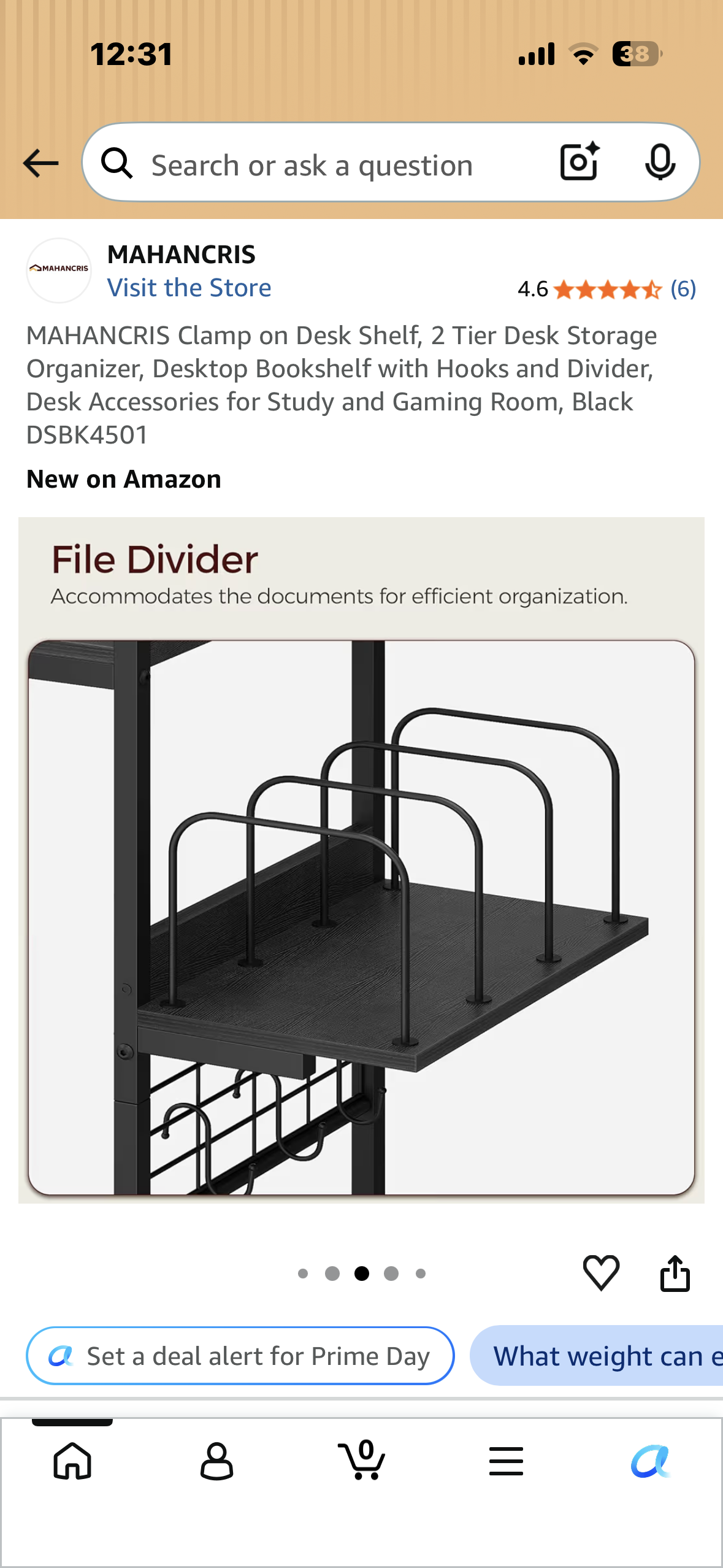 MAHANCRIS Clamp on Desk Shelf, 2 Tier Desk Storage Organizer, Desktop Bookshelf with Hooks and Divider, Desk Accessories for Study and Gaming Room, Black