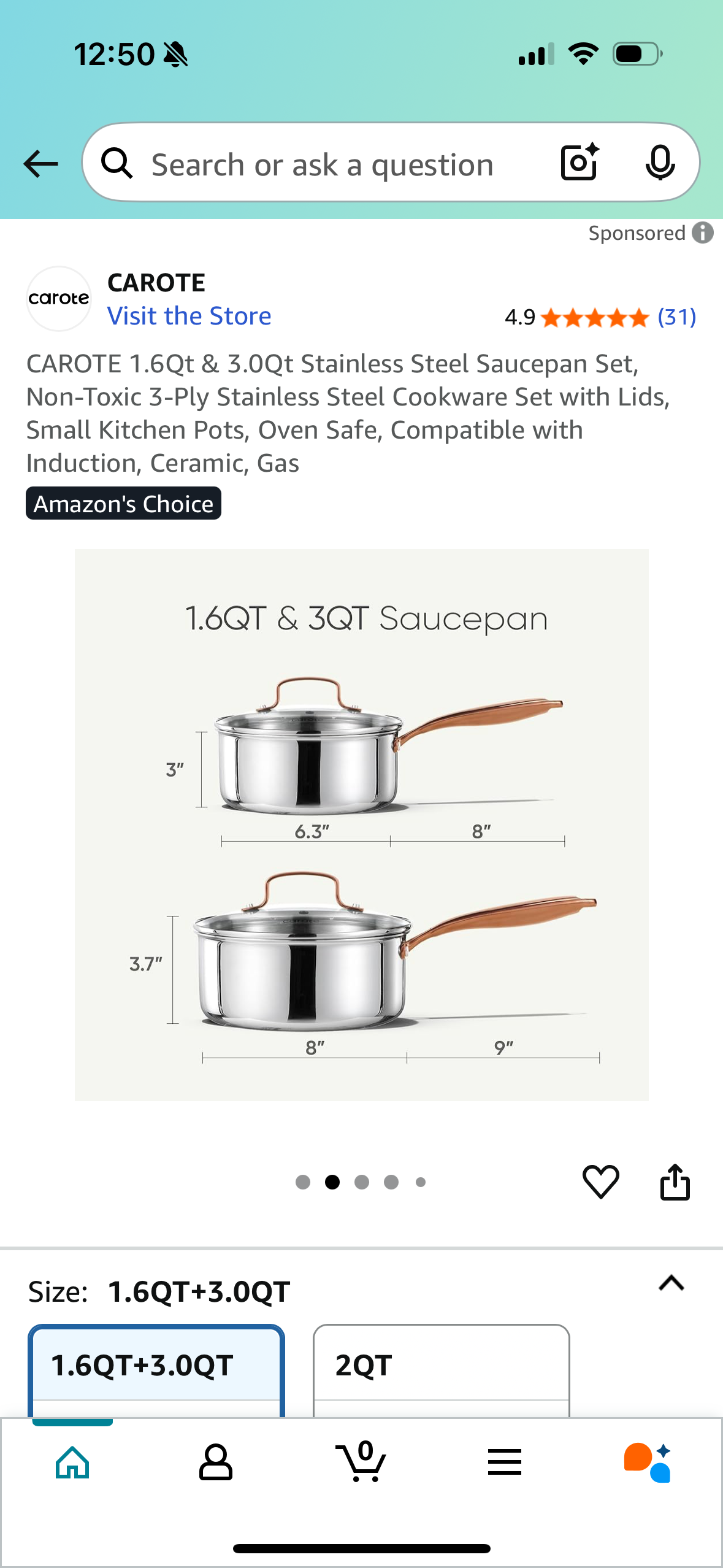 CAROTE 1.6Qt & 3.0Qt Stainless Steel Saucepan Set, Non-Toxic 3-Ply Stainless Steel Cookware Set with Lids, Small Kitchen Pots, Oven Safe, Compatible with Induction, Ceramic, Gas