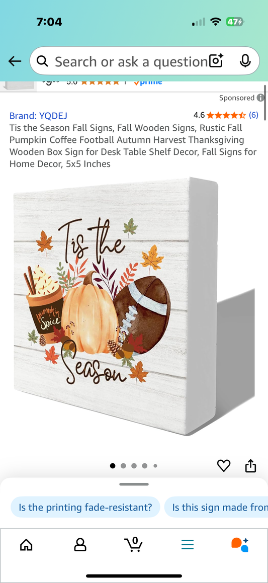 Tis the Season Fall Signs, Fall Wooden Signs, Rustic Fall Pumpkin Coffee Football Autumn Harvest Thanksgiving Wooden Box Sign for Desk Table Shelf Decor, Fall Signs for Home Decor, 5x5 Inches