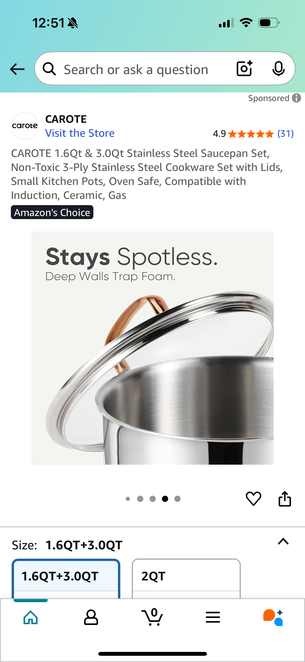 CAROTE 1.6Qt & 3.0Qt Stainless Steel Saucepan Set, Non-Toxic 3-Ply Stainless Steel Cookware Set with Lids, Small Kitchen Pots, Oven Safe, Compatible with Induction, Ceramic, Gas