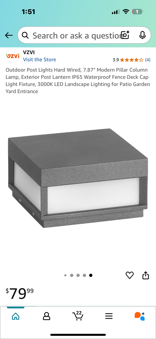 New - 7.87" Modern Pillar Column Lamp, Outdoor Post Light Hard Wired, IP65 Waterproof, 3000K LED Landscape Lighting (L904)