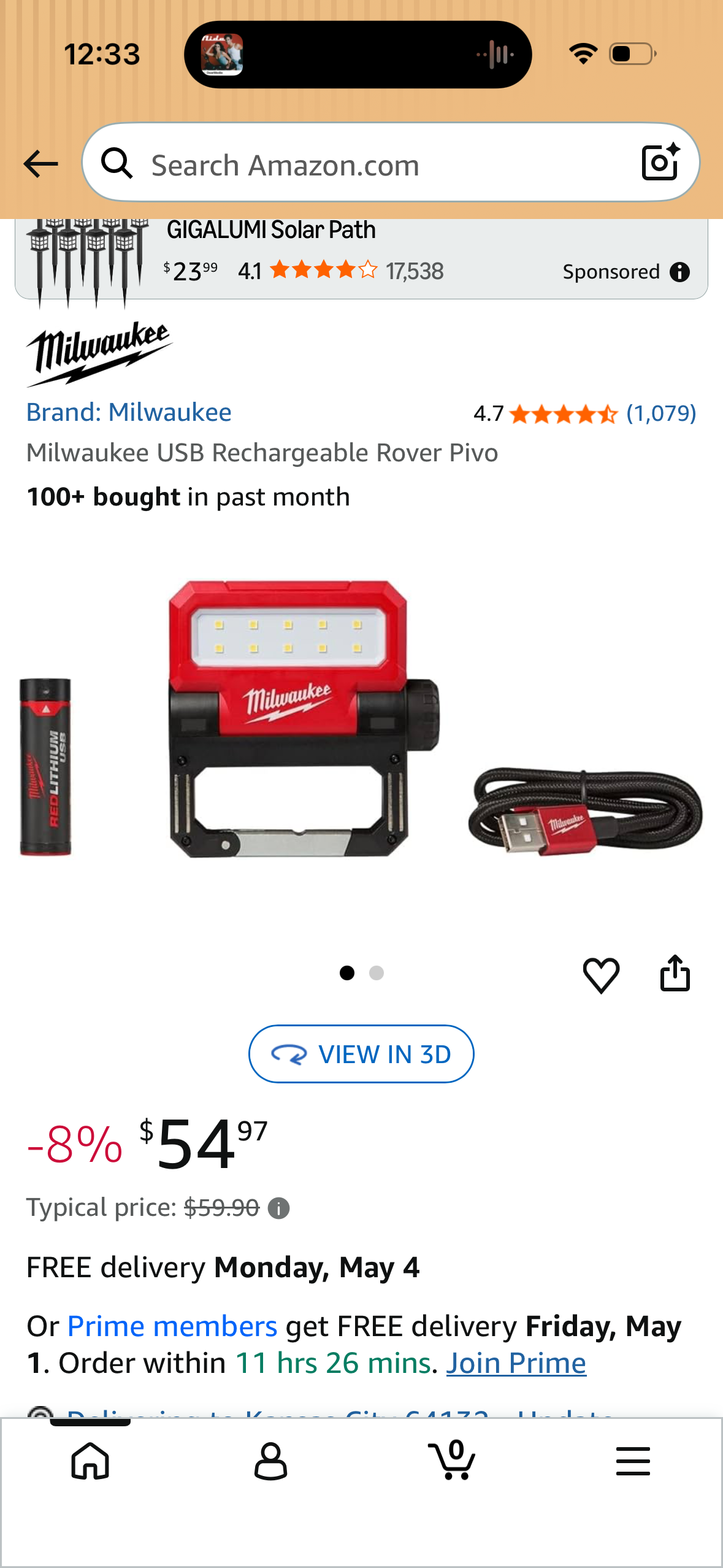 Milwaukee USB Rechargeable Rover Pivoting Flood Flight