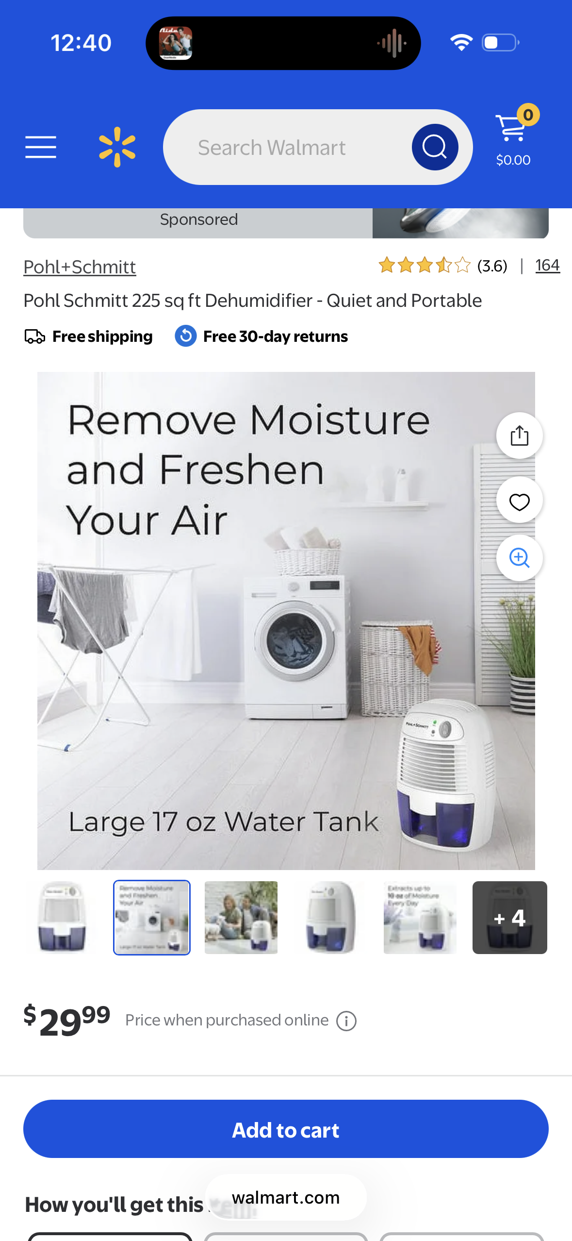 Pohl Schmitt 225 sq ft Dehumidifier - Quiet and Portable