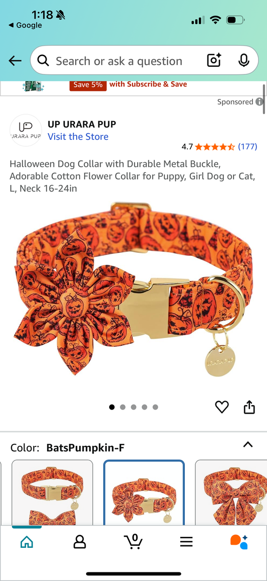 Halloween Dog Collar with Durable Metal Buckle, Adorable Cotton Flower Collar for Puppy, Girl Dog or Cat, L, Neck 16-24in