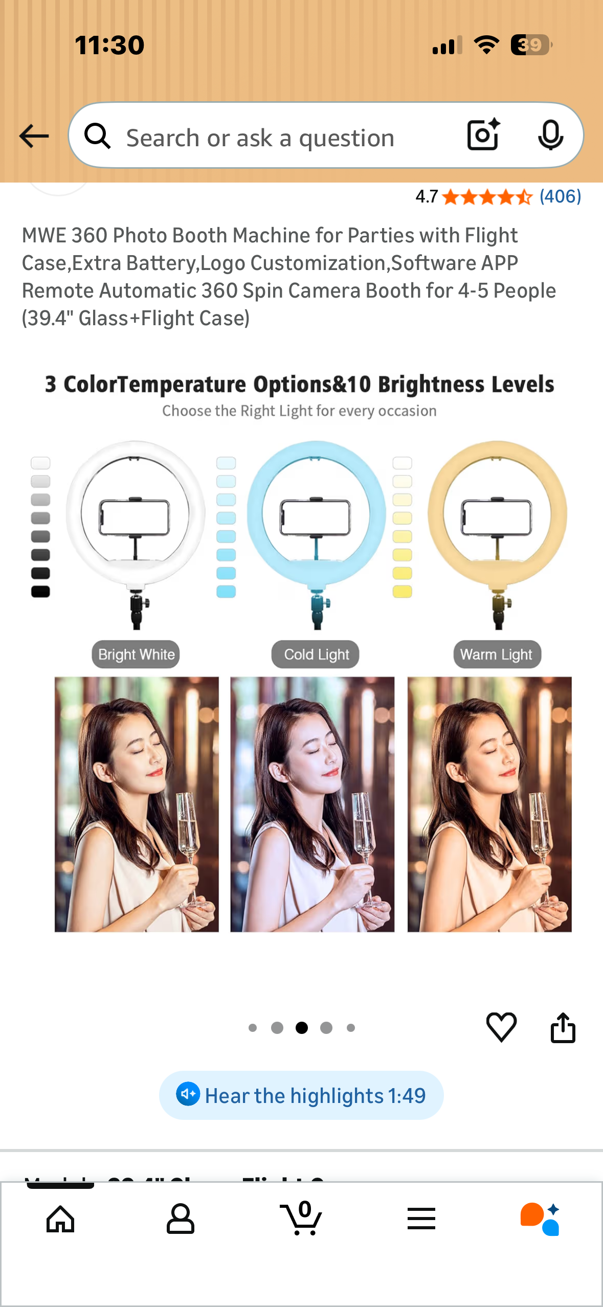 Photo Booth Machine, Great for Parties, Flight Case and Accessories Included, Remote Control, Third Party App Friendly, Automatic 360 Spin Camera Booth for 4-5 People (39.4" Glass+Flight Case) (R795)