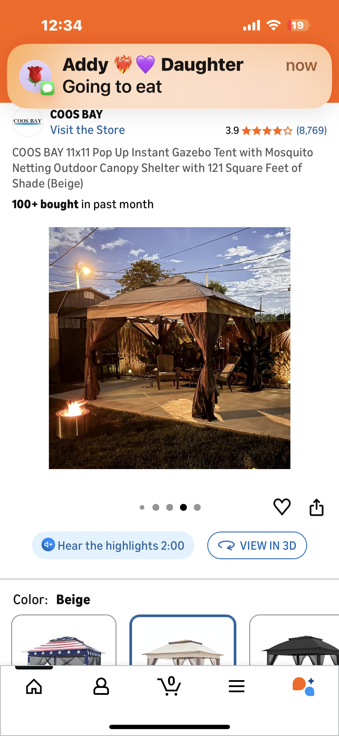 COOS BAY 11x11 Pop Up Instant Gazebo Tent with Mosquito Netting, Outdoor Canopy Shelter with 121 Square Feet of Shade (Beige) (G933)