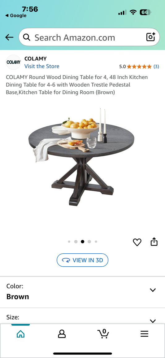 COLAMY Round Wood Dining Table for 4, 48 Inch Kitchen Dining Table for 4-6 with Wooden Trestle Pedestal Base, Kitchen Table for Dining Room (Brown) L995)