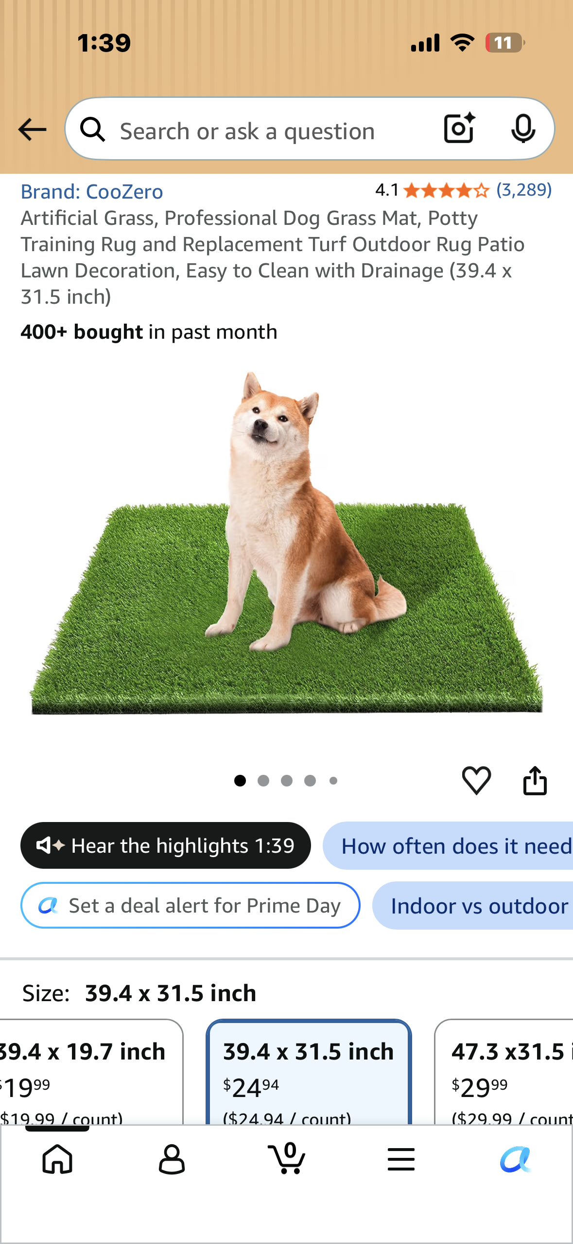 Artificial Grass, Professional Dog Grass Mat, Potty Training Rug and Replacement Turf Outdoor Rug Patio Lawn Decoration, Easy to Clean with Drainage (39.4 x 31.5 inch)