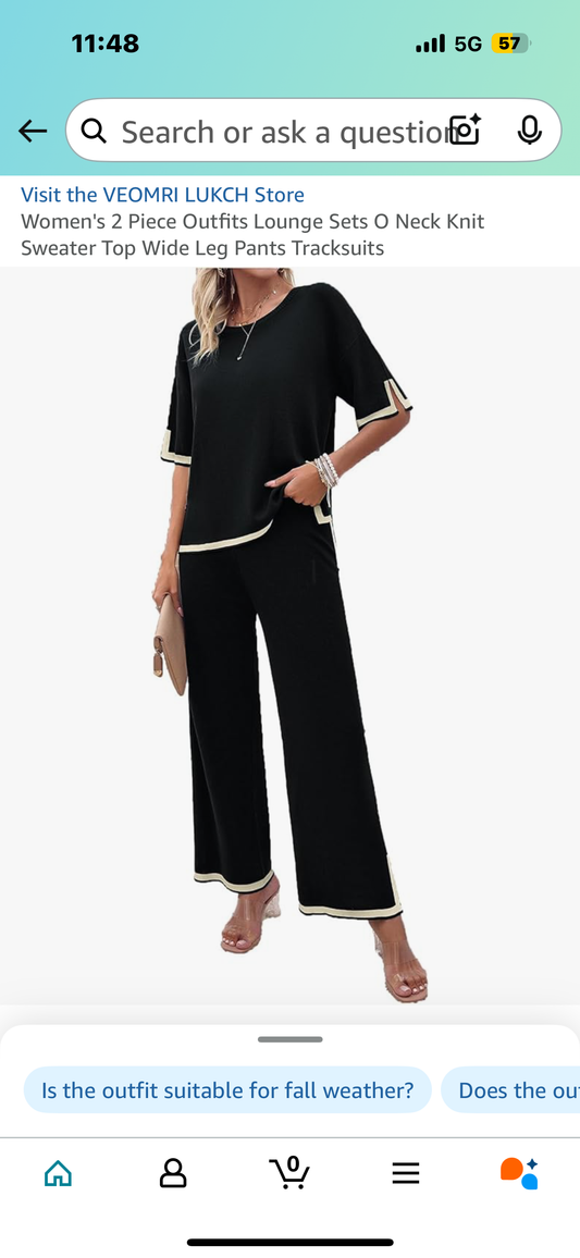 Women's 2 Piece Outfits Lounge Sets Neck Knit Sweater Top Wide Leg Pants Tracksuits