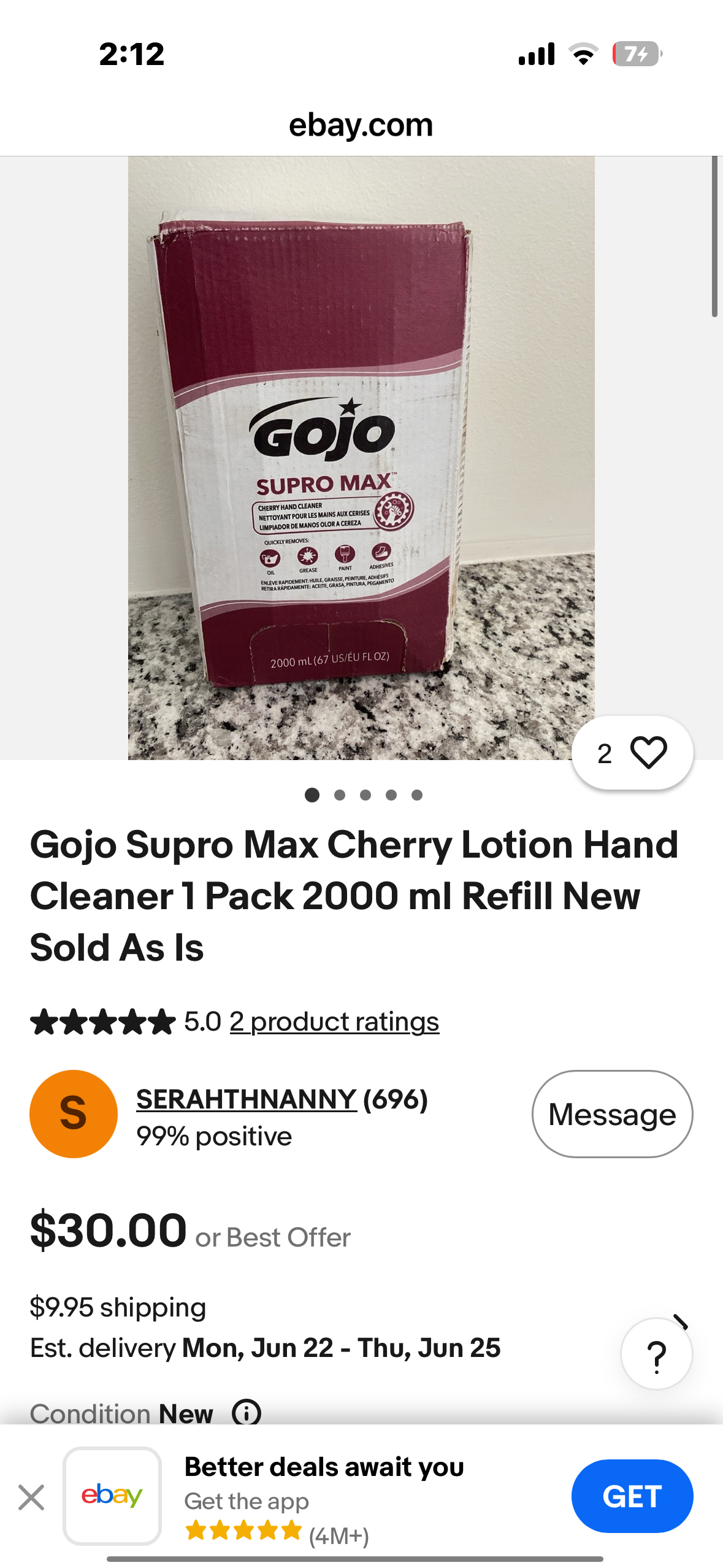 Gojo Supro Max Cherry Lotion Hand Cleaner 1 Pack 2000 ml Refill