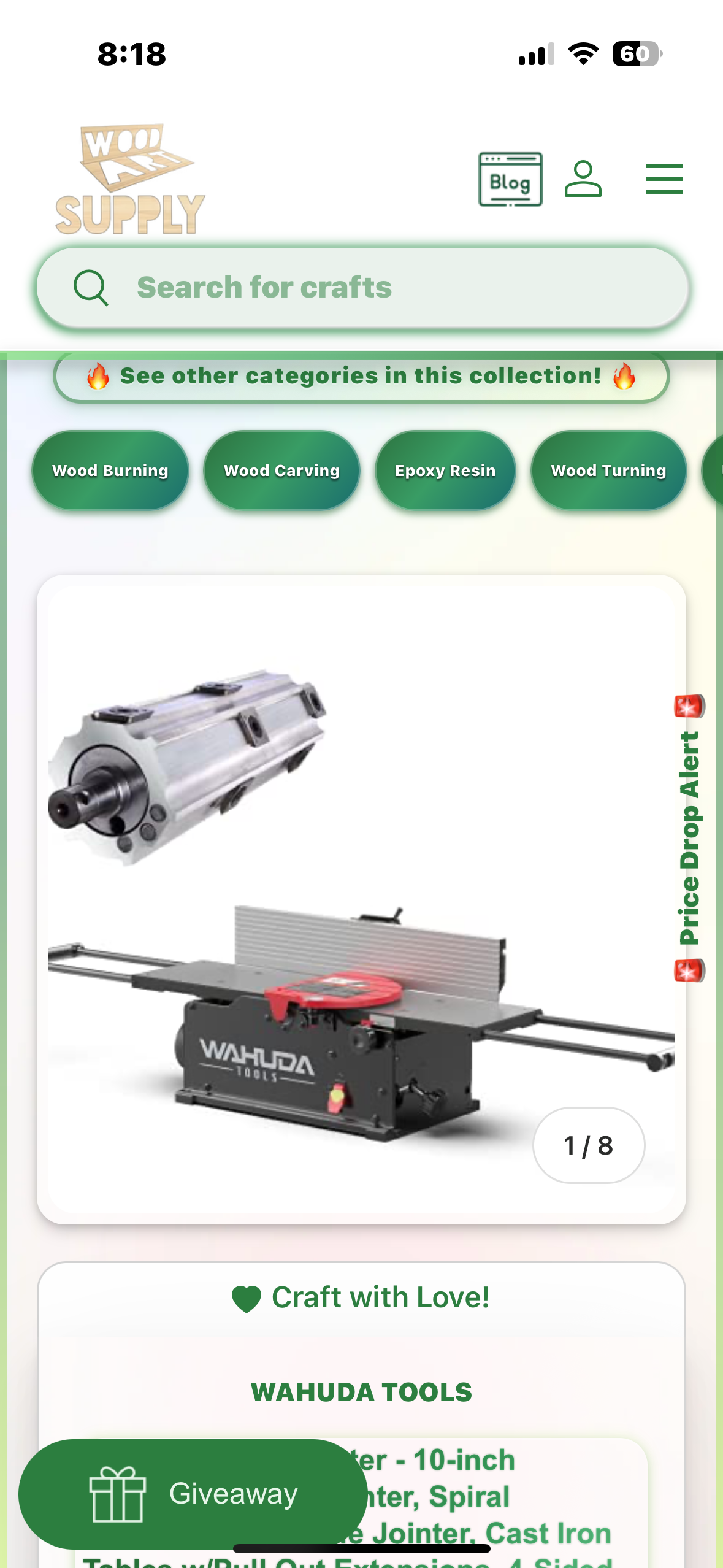 Jointer - 10-inch Benchtop Wood Jointer, Spiral Cutterhead Portable Jointer, Cast Iron Tables w/Pull Out Extensions, 4-Sided Carbide Tips & 12amp Motor, Woodworking Tools (50110CC-WHD) (G849)