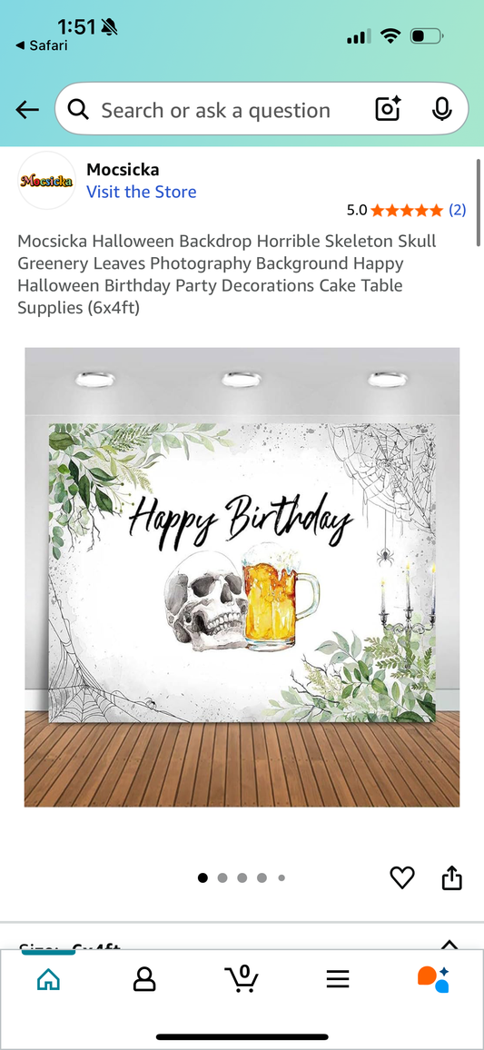 Mocsicka Halloween Backdrop Horrible Skeleton Skull Greenery Leaves Photography Background Happy Halloween Birthday Party Decorations Cake Table Supplies (7x5ft)
