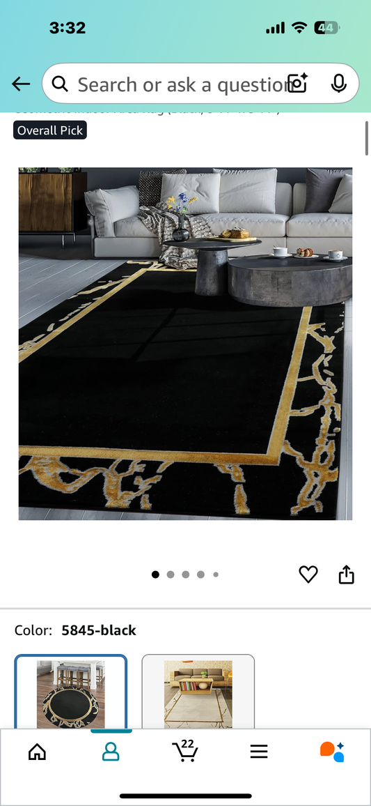 New - Antep Rugs Babil Gold 5’3”x 7’ Marble Bordered Modern Geometric Indoor Area Rug, Black (L907)
