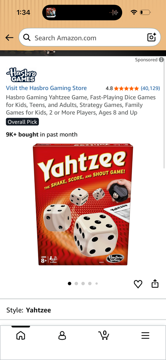 Hasbro Gaming Yahtzee Game, Fast-Playing Dice Games for Kids, Teens, and Adults, Strategy Games, Family Games for Kids, 2 or More Players, Ages 8 and Up
