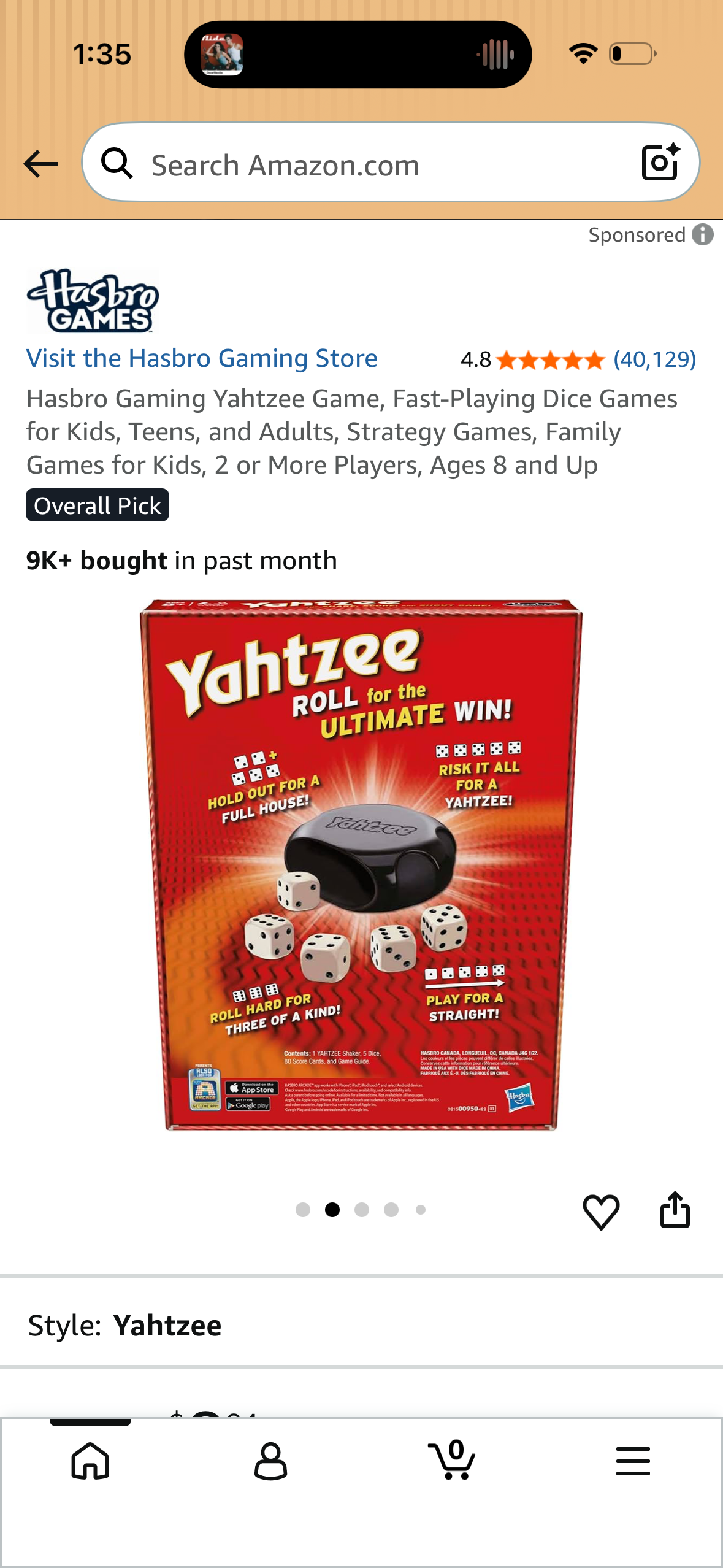 Hasbro Gaming Yahtzee Game, Fast-Playing Dice Games for Kids, Teens, and Adults, Strategy Games, Family Games for Kids, 2 or More Players, Ages 8 and Up