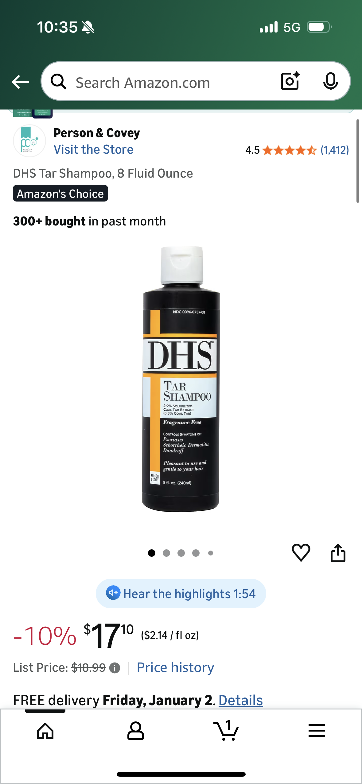 DHS Tar Shampoo, 8 Fluid Ounce