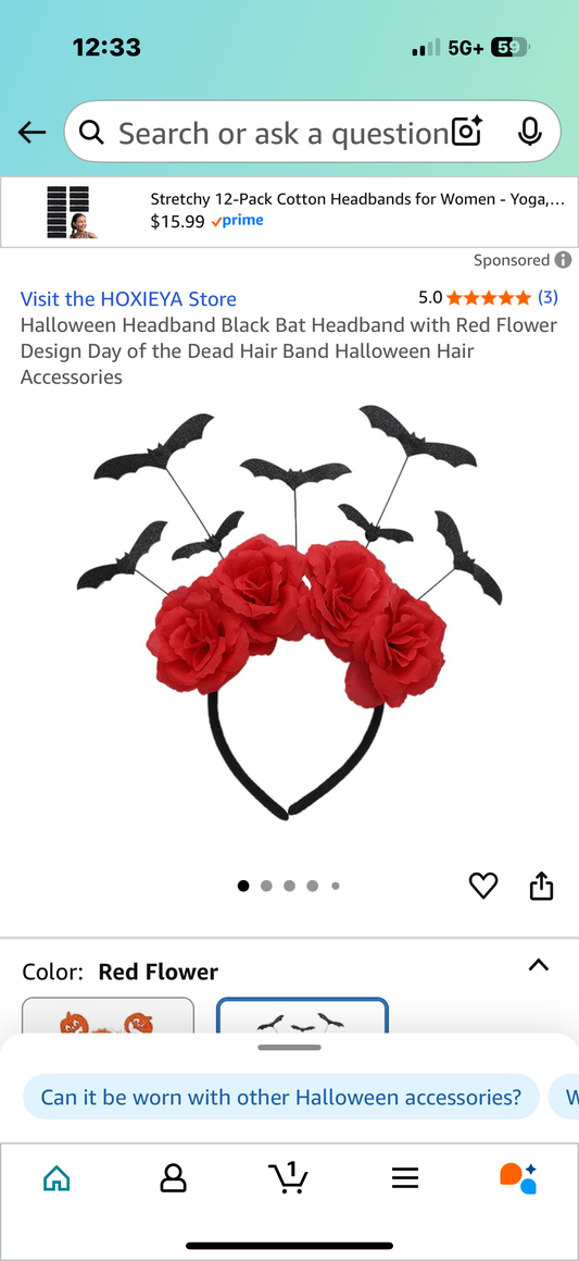 Halloween Headband Black Bat Headband with Red Flower Design Day of the Dead Hair Band Halloween Hair Accessories