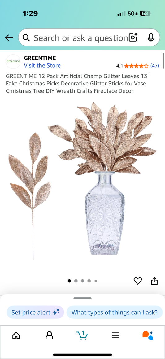 12 Pack Artificial Champ Glitter Leaves 13" Fake Christmas Picks Decorative Glitter Sticks for Vase Christmas Tree DIY Wreath Crafts Fireplace Decor