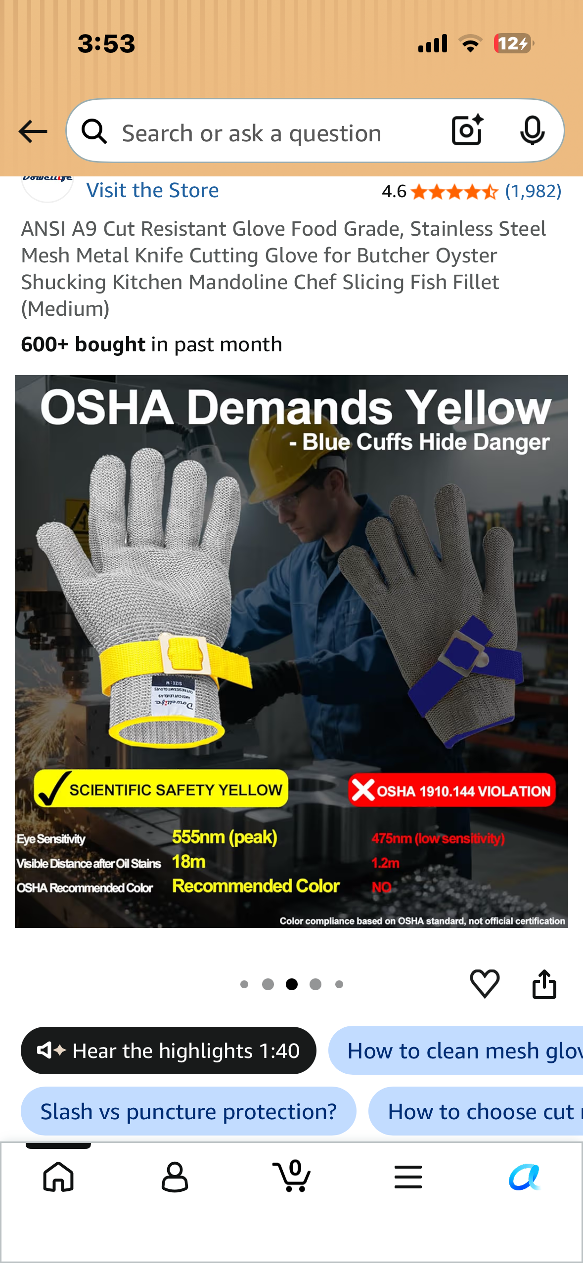 ANSI A9 Cut Resistant Glove Food Grade, Stainless Steel Mesh Metal Knife Cutting Glove for Butcher Oyster Shucking Kitchen Mandoline Chef Slicing Fish Fillet (Medium)