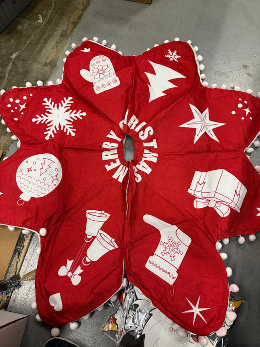 Merry Christmas Tree Skirt with Pom Pom’s 4 ft diameter