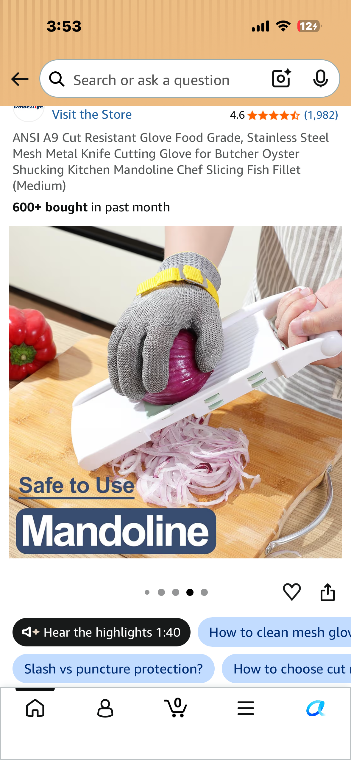 ANSI A9 Cut Resistant Glove Food Grade, Stainless Steel Mesh Metal Knife Cutting Glove for Butcher Oyster Shucking Kitchen Mandoline Chef Slicing Fish Fillet (Medium)