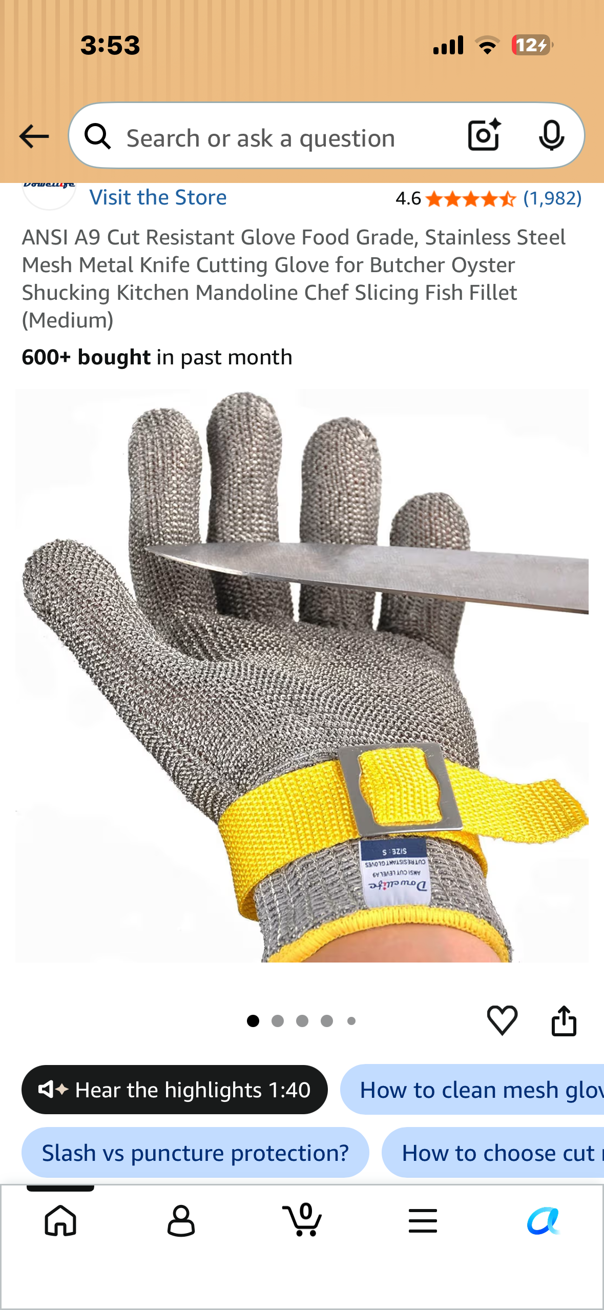 ANSI A9 Cut Resistant Glove Food Grade, Stainless Steel Mesh Metal Knife Cutting Glove for Butcher Oyster Shucking Kitchen Mandoline Chef Slicing Fish Fillet (Medium)