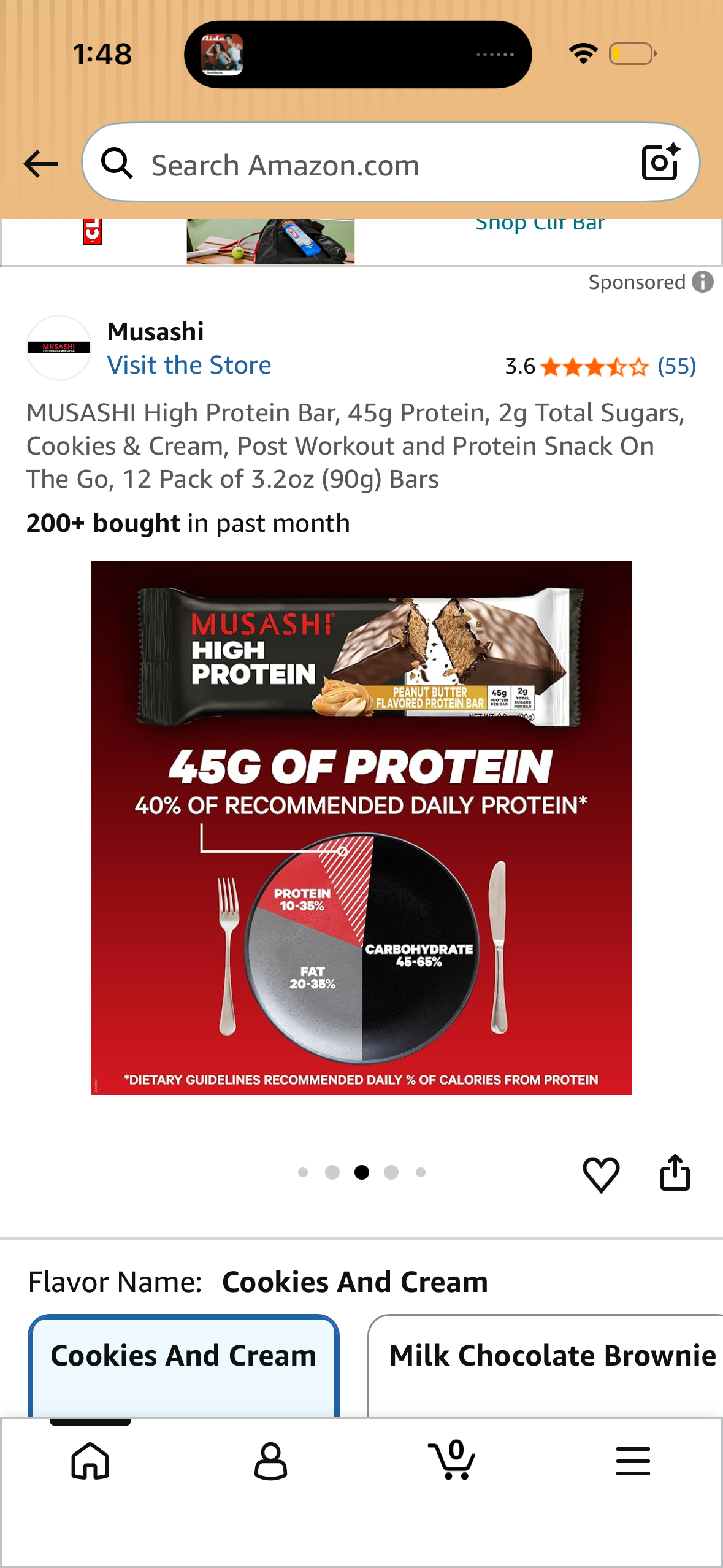 MUSASHI High Protein Bar, 45g Protein, 2g Total Sugars, Cookies & Cream, Post Workout and Protein Snack On The Go, 12 Pack of 3.2oz (90g) Bars (Best by 07/23/2026)