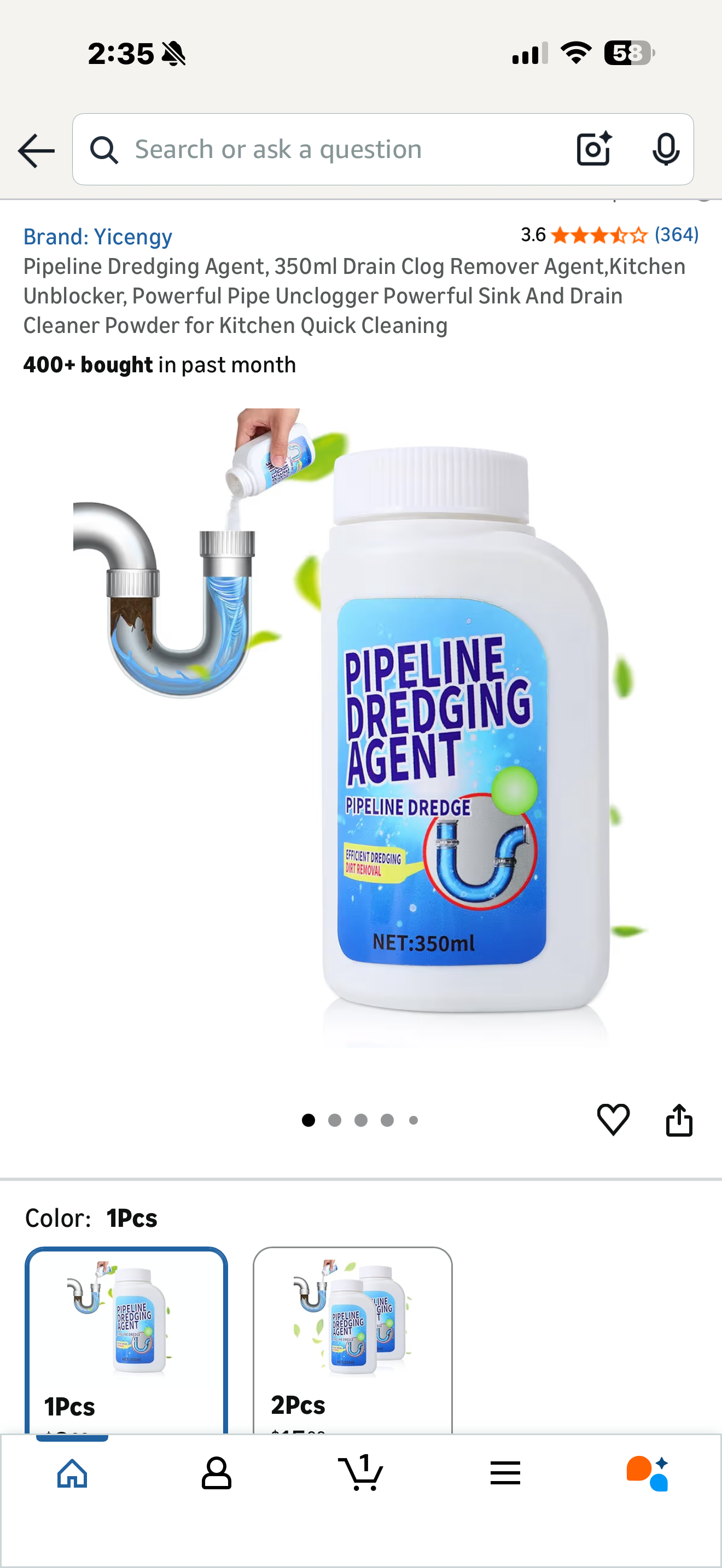 Pipeline Dredging Agent, 350ml Drain Clog Remover Agent,Kitchen Unblocker, Powerful Pipe Unclogger Powerful Sink And Drain Cleaner Powder for Kitchen Quick Cleaning