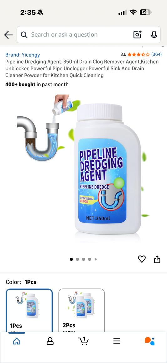 Pipeline Dredging Agent, 350ml Drain Clog Remover Agent,Kitchen Unblocker, Powerful Pipe Unclogger Powerful Sink And Drain Cleaner Powder for Kitchen Quick Cleaning