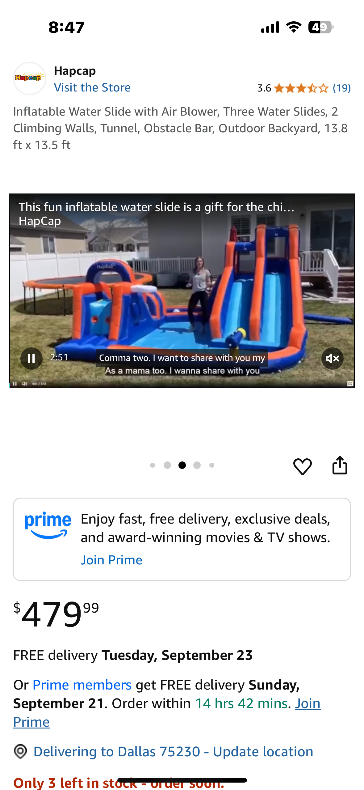 HAPCAP Inflatable Water Slide with Air Blower, Three Water Slides, 2
Climbing Walls, Tunnel, Obstacle Bar, Outdoor Backyard, 13.8 ft x 13.5 ft (W501)