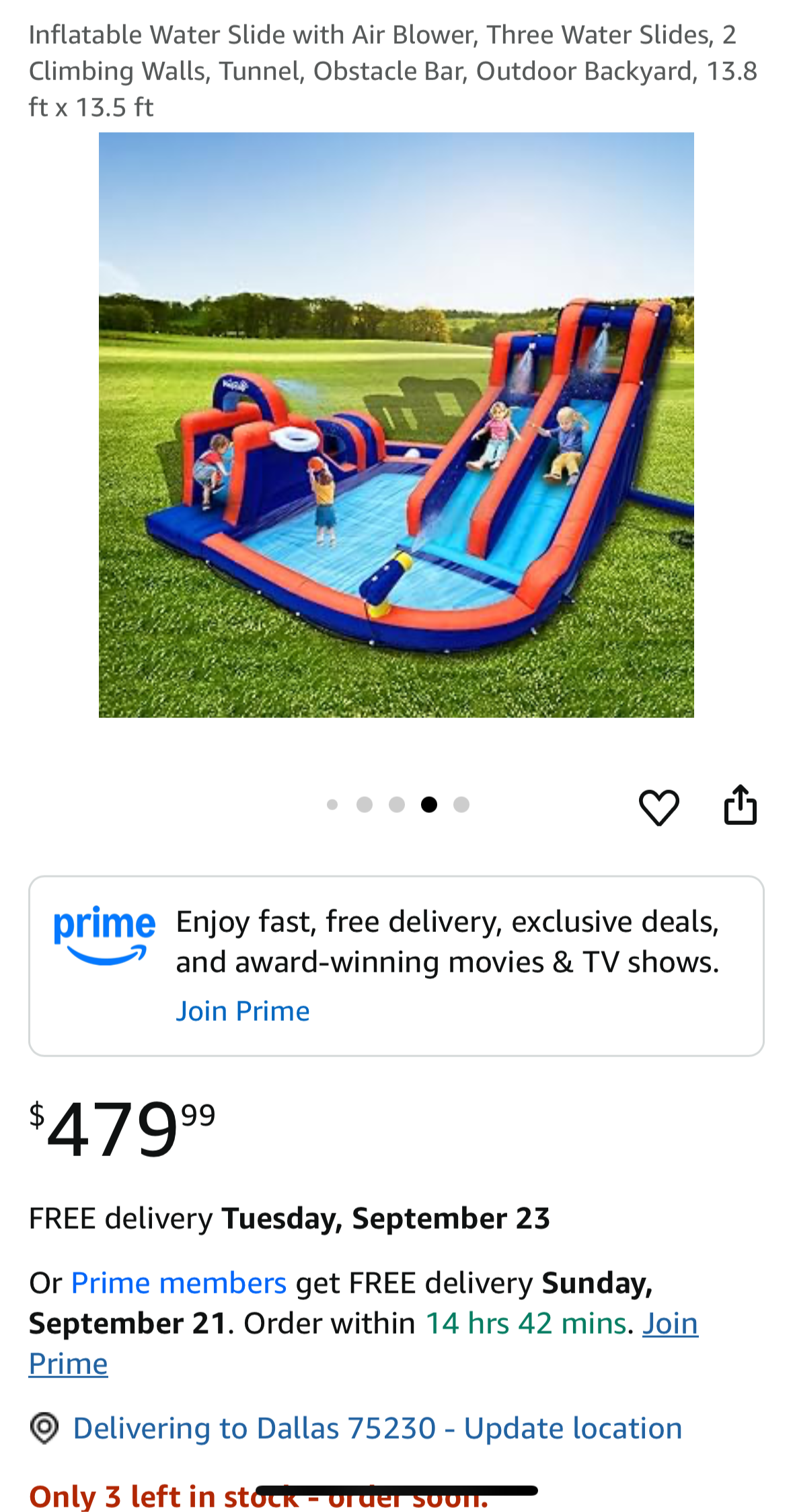 HAPCAP Inflatable Water Slide with Air Blower, Three Water Slides, 2
Climbing Walls, Tunnel, Obstacle Bar, Outdoor Backyard, 13.8 ft x 13.5 ft (W501)