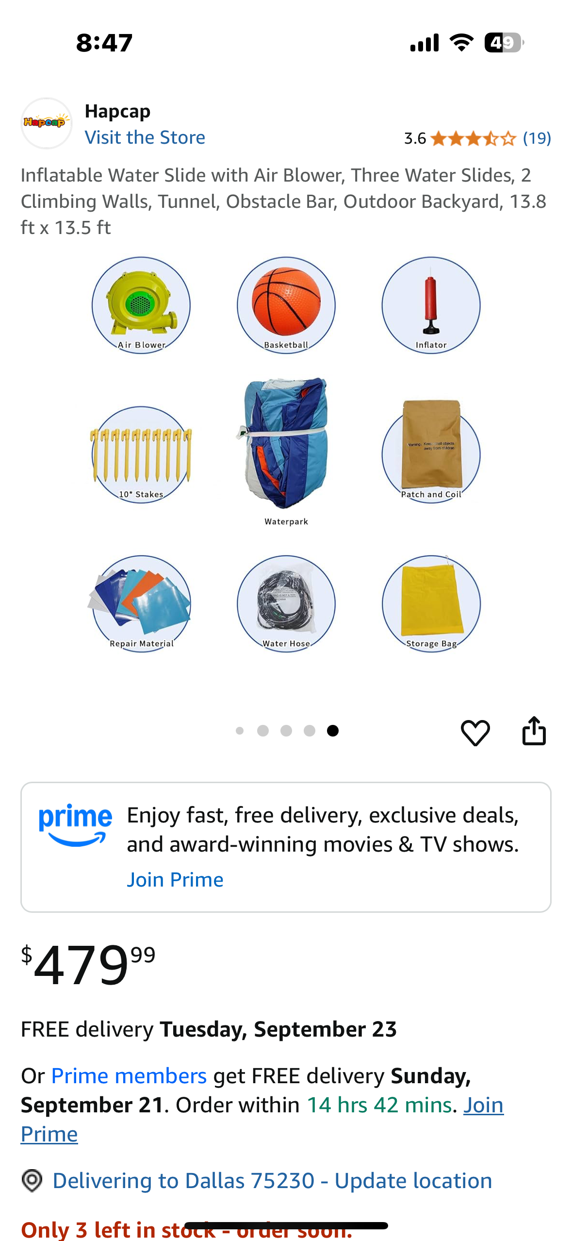 HAPCAP Inflatable Water Slide with Air Blower, Three Water Slides, 2
Climbing Walls, Tunnel, Obstacle Bar, Outdoor Backyard, 13.8 ft x 13.5 ft (W501)