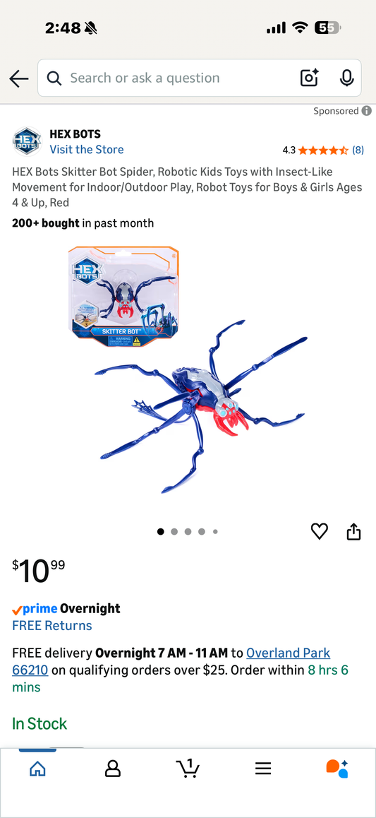 HEX Bots Skitter Bot Spider, Robotic Kids Toys with Insect-Like Movement for Indoor/Outdoor Play, Robot Toys for Boys & Girls Ages 4 & Up, Red