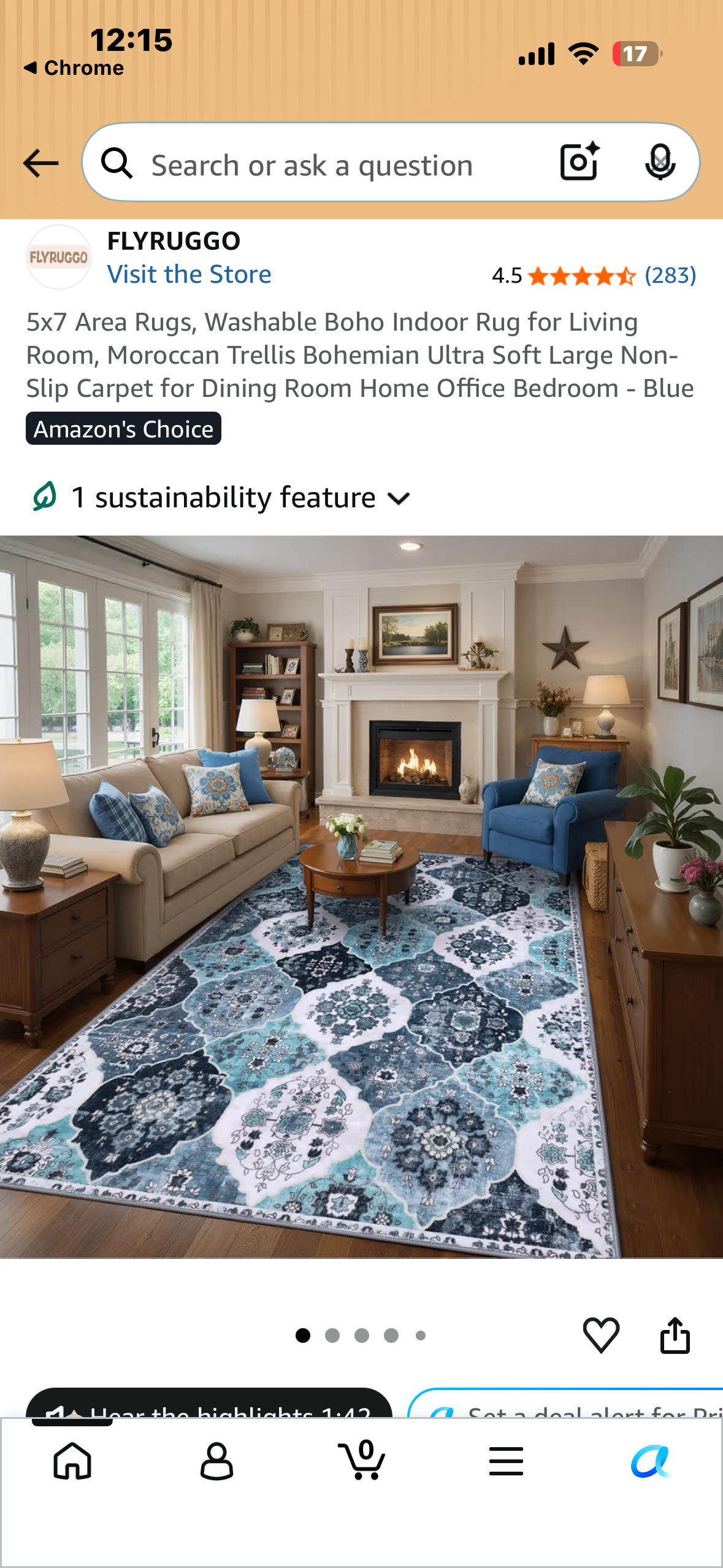 5x7 Area Rug, Washable Boho Indoor Rug for Living Room, Bohemian Ultra Soft, NonSlip Carpet for Dining Room Home Office Bedroom - (Black/Colorful Flowers)